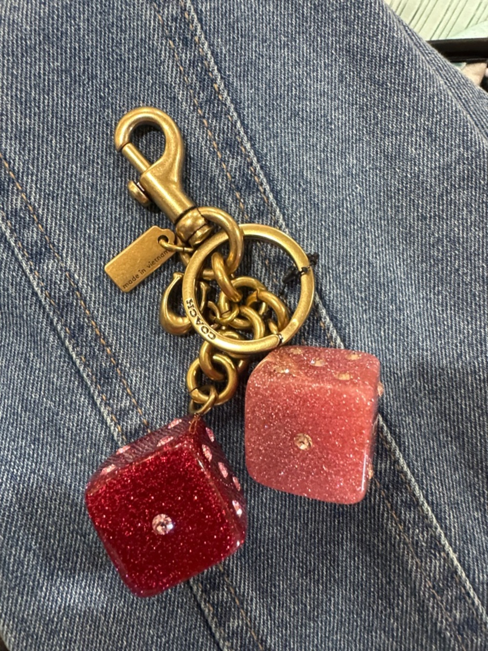 Coach Glitter Dice Key Charm in Red and Pink